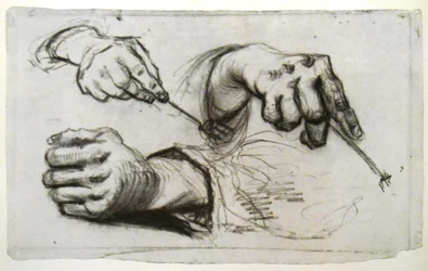 Three Hands, Two Holding a Fork